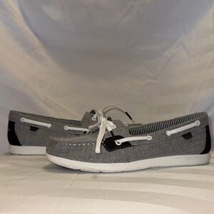 Sperry Grey Canvas Boat Shoes with White Laces